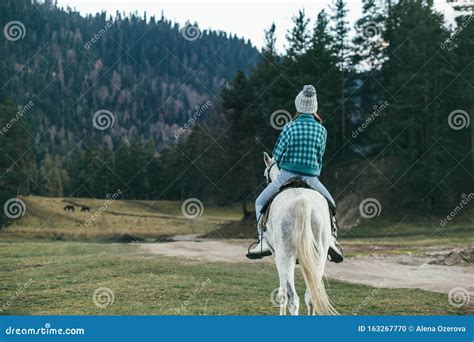 Garota Adolescente Cavalgando Um Cavalo No Campo Foto De Stock Imagem