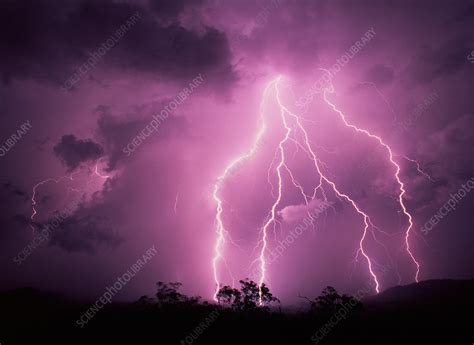 Lightning strikes with storm clouds - Stock Image - E145/0389 - Science ...