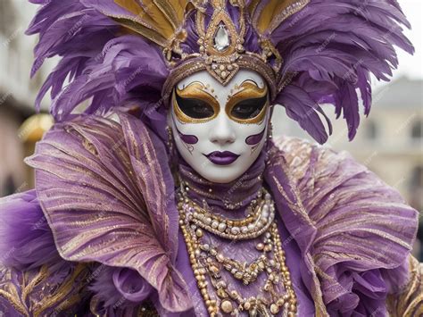 Premium Photo A Girl Dressed In A Luxurious Beautiful Carnival Costume In Noble Purple Shades