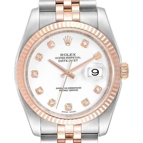 Rolex Datejust 36mm Steel Rose Gold Diamond Unisex Watch 116231 Rolex