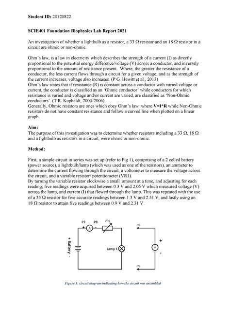 Ohms Law Lab Report Scie Foundation Biophysics Lab Report An