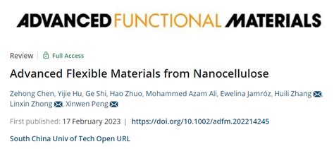 华南理工大学彭新文教授团队《adv Funct Mater》：纳米纤维素衍生柔性功能材料中国聚合物网科教新闻