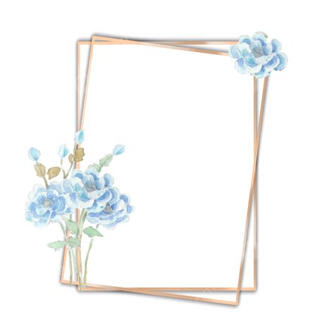 Gold Frame With Soft And Light Blue Anemone Watercolor Flower Wedding