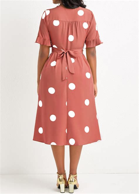 Rotita Criss Cross Belted Polka Dot Avocado Green Dress Rotita