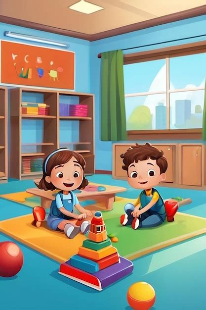 Premium Photo Kindergarten School Scene With Two Children Playing