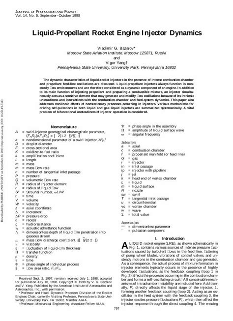 Pdf Liquid Propellant Rocket Engine Injector Dynamics Dokumen Tips