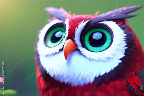 Beautiful red owl cartoon illustration Stock Illustration | Adobe Stock