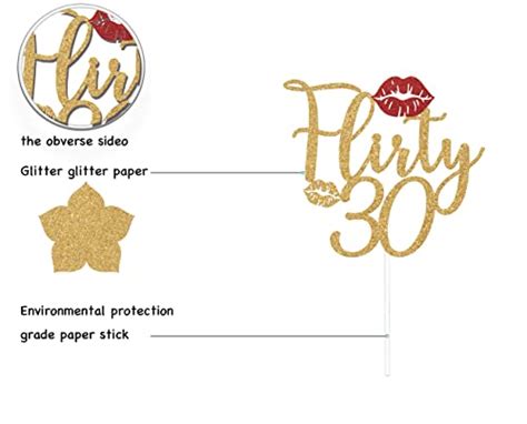 Flirty 30 Cake Topper Gold Red Glitter Happy 30th Birthday Cake Topper