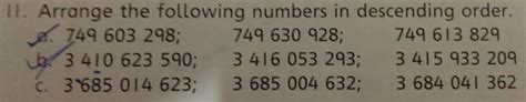 Solved I1 Arrange The Following Numbers In Descending Orde Algebra