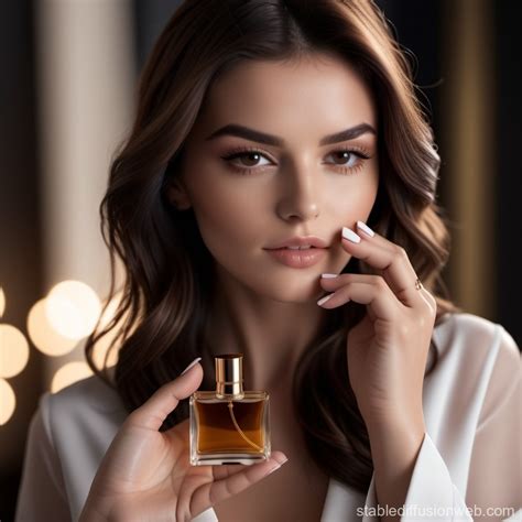 Studio Photo Of Woman Holding Perfume Bottle Stable Diffusion Online