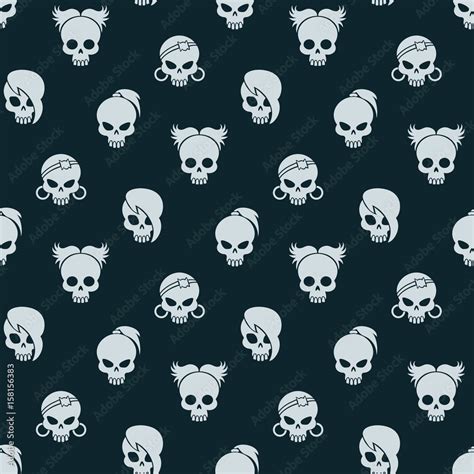 Girl Skull Seamless Pattern Vector Cute Skull Seamless Texture On Dark Background Stock Vector