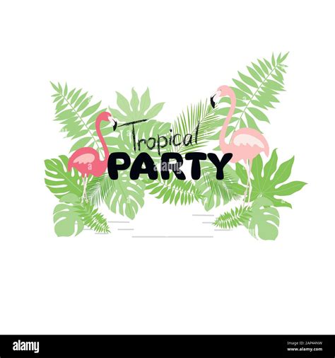 Tropical Hawaiian Party Invitation With Flamingos And Palm Leaves