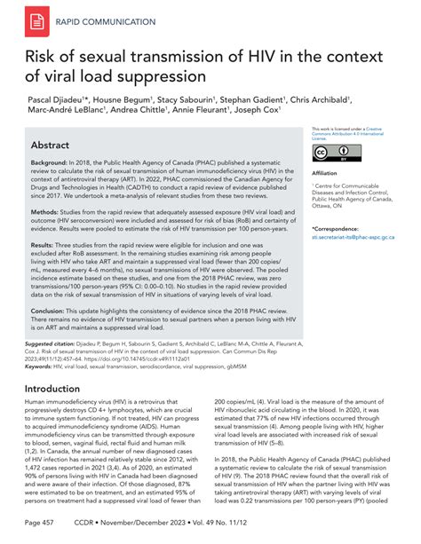 Pdf Risk Of Sexual Transmission Of Hiv In The Context Of Viral Load