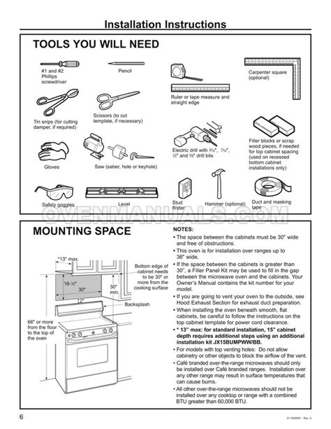 GE JVM3160RFSS Microwave Oven Installation Instructions