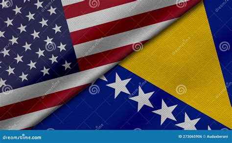 3D Rendering Of Two Flags From United States Of America And Bosnia And