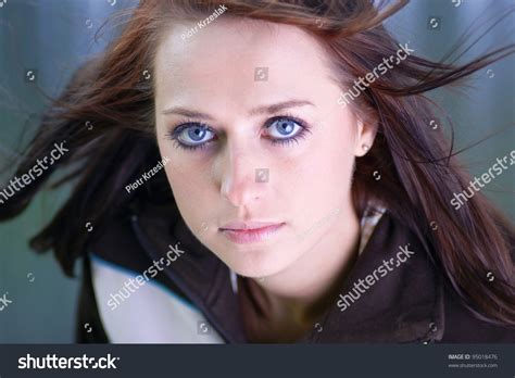 Pretty Brunette Floating Hairs Stock Photo Edit Now 95018476