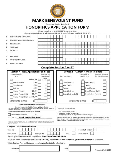 Fillable Online Mark Benevolent Fund Honorifics Application Fax