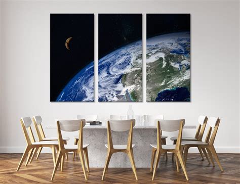 Planet Earth and Moon Art Earth Wall Art Earth Wall Decor - Etsy