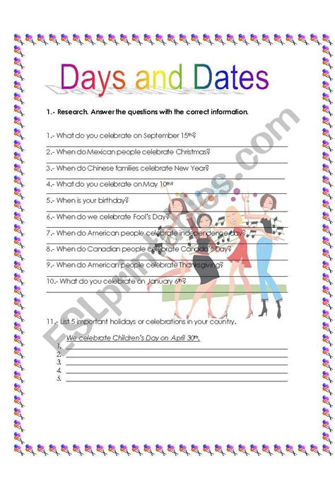 Days And Dates Esl Worksheet By Libertad