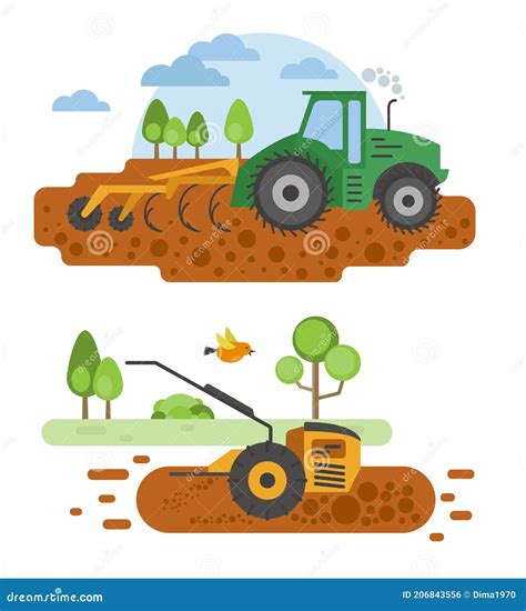 Agricultural Machinery Vector Icon Set Isolated On White Scene Farming