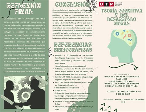 Triptico De Teor A Cognitiva Y Del Desarrollo Moral Referencias