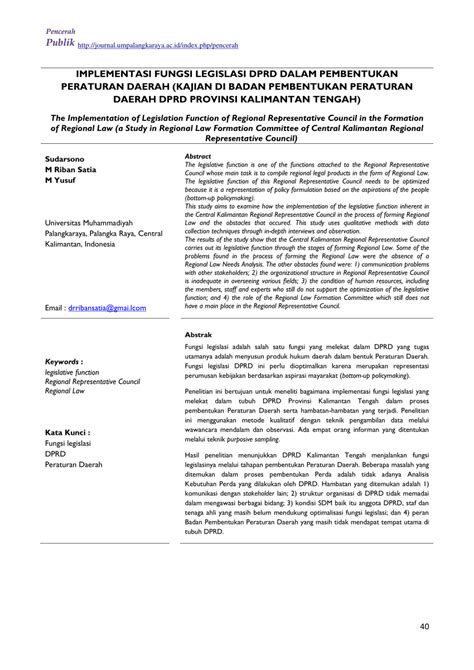 PDF IMPLEMENTASI FUNGSI LEGISLASI DPRD DALAM PEMBENTUKAN PERATURAN