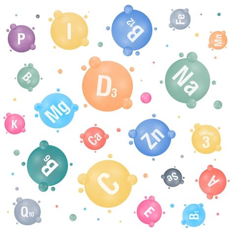 Premium Vector Set Of Multi Vitamin Mineral Complex Icons Vitamin A B