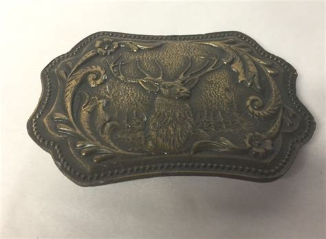 Brass Belt Buckle Deer Antlers Hunter Wildlife Vintage Brass Belt