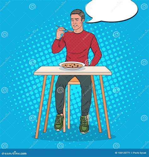 Pop Art Man Eating Soup with Disgusting Face. Tasteless Food Stock Vector - Illustration of ...