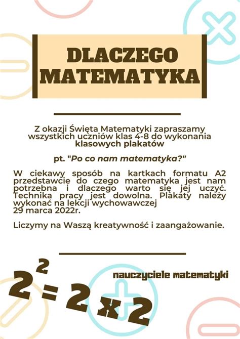 Konkurs dla klas 4 8 pt Po co nam matematyka Publiczna Szkoła