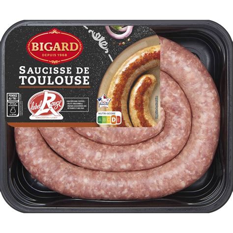 BIGARD Saucisse de Toulouse enroulée label rouge 500g pas cher Auchan fr