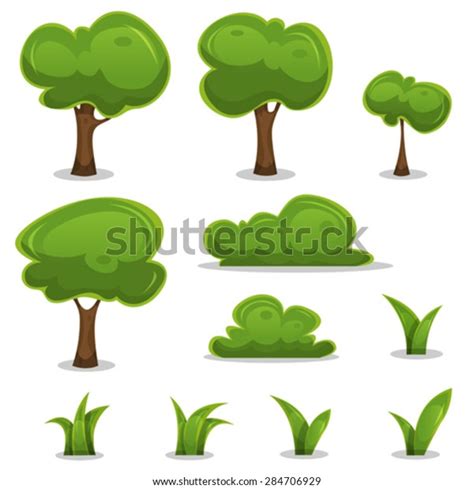 Cartoon Trees Hedges Grass Leaves Set Stock Vector Royalty Free 284706929