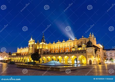 Market Square at Night in Krakow. Stock Photo - Image of fountain, marketplace: 45165024