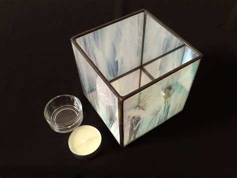 Stained Glass Tea Light Holder 10cm Cube Votive Candle Etsy Uk