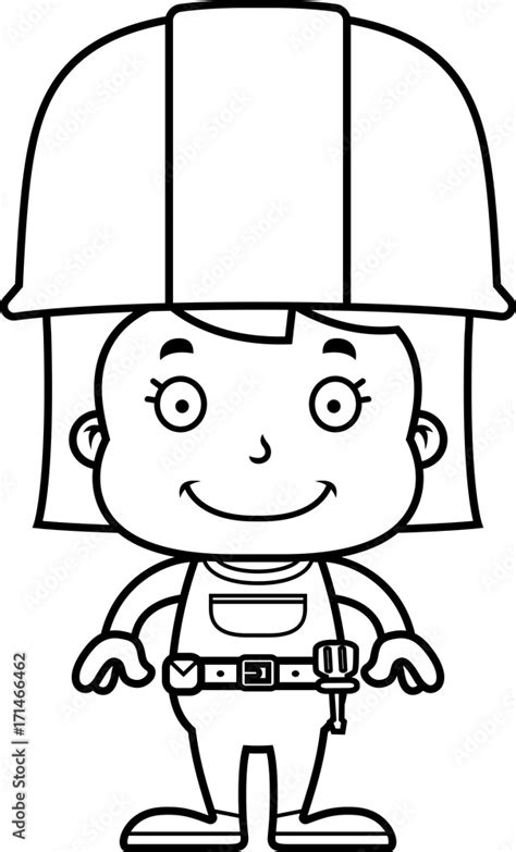 Cartoon Smiling Construction Worker Girl Stock Vector | Adobe Stock