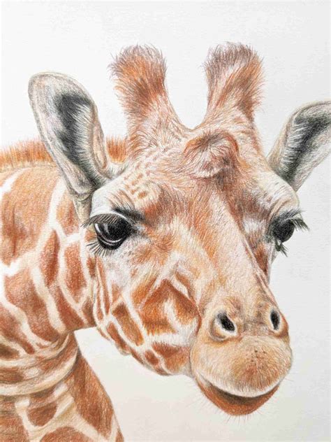 Original Art Colour Pencil Drawing Of Giraffe A Size Numonday