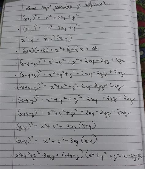 Hey Matesplz Tell Me The Important Formulae For Chapter Polynomials