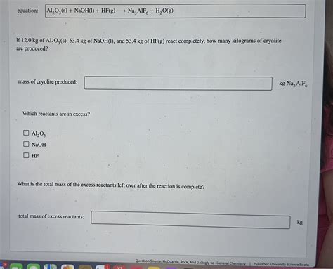 Solved equation: Al2O3( s)+NaOH(l)+HF(g) Na3AlF6+H2O(g) If | Chegg.com