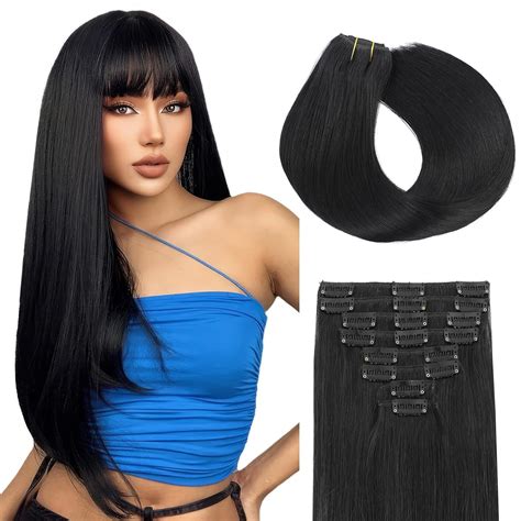 Extensiones De Cabello Humano Con Clip Color Negro Azabache Piezas