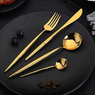 Jual Cutlery Set Alat Makan Sendok Garpu Pisau Gold Mewah 24Pcs With