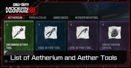 List Of Aetherium And Aether Tools Call Of Duty Modern Warfare 3 MW3