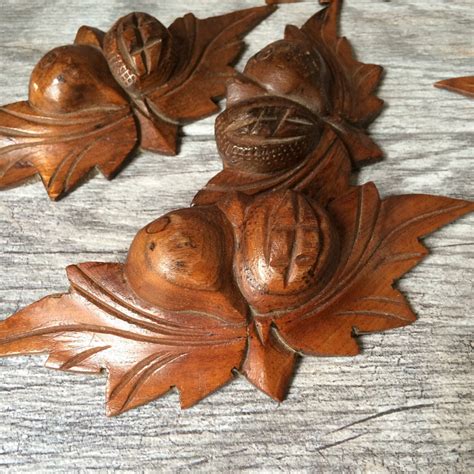 Oak Leaf And Acorn Antique Carved Wood Drawer Pulls Set Of Etsy