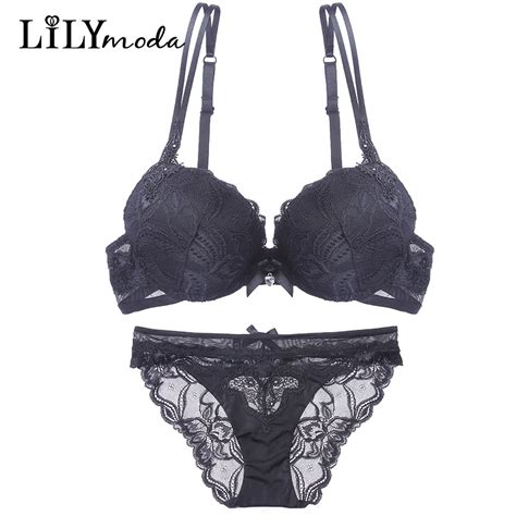 Women Sexy Bra Floral Lace Embroidery Rhinestone Brief Set Female