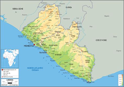 Liberia Physical Educational Wall Map From Academia Maps | Images and Photos finder