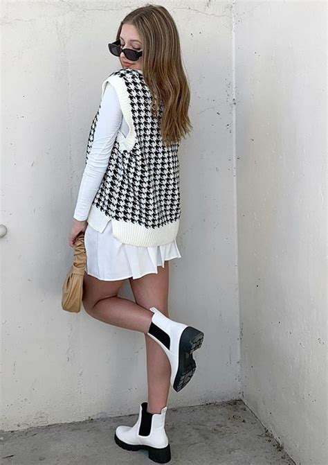 Shein Unity Houndstooth V Neck Oversized Sweater Vest Shein Uk