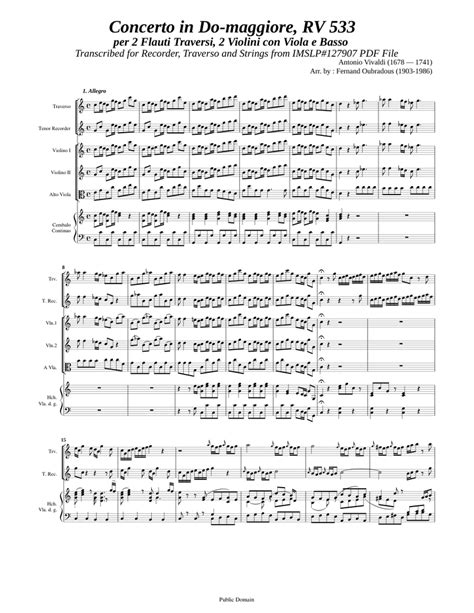 Vivaldi A Concerto For 2 Flutes Oboe In C Dur Rv 533 [trv Rec Strings Hch] Sheet Music