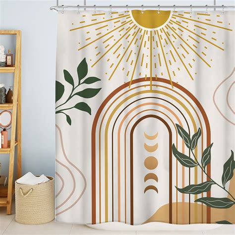 Riyidecor Boho Mid Century Shower Curtain 60wx72h Inch