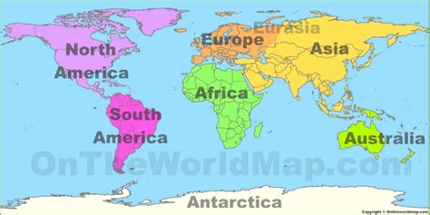 World map with continents - Ontheworldmap.com