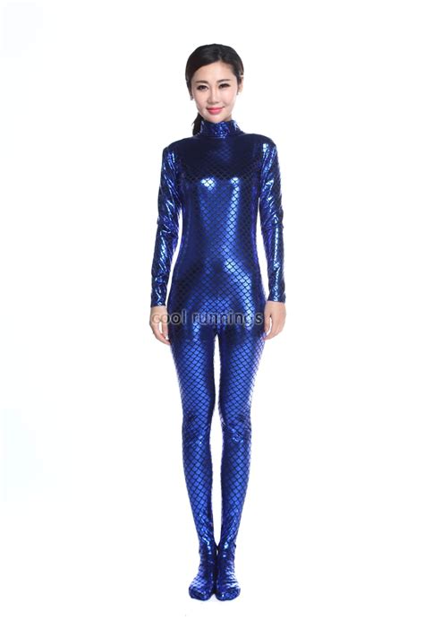 Adult Blue Fun Shiny Metallic Mermaid Tail Halloween Zentai Party