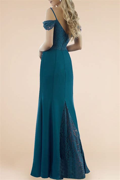 Dark Teal Cold Shoulder Mermaid Bridesmaid Formal Gown Long